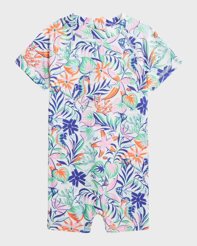 Girl's Tropical Printed Nylon Rashguard Swimsuit, Size 3M-24